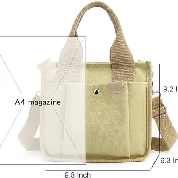 Canvas Tote Bag Women Small Zipper Multi-Pocket Crossbody Shoulder Purse - Picture 4 of 6